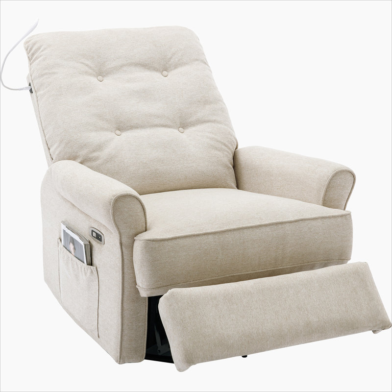 Power Lift Recliner Chair 270 Degree Swivel Recliner Chairs with USB Port Latitude Run Upholstery Color Cream